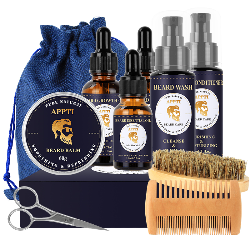 I lager Mäns hudvårdsprodukter Rennäringsämnen Beard Care Set Beard Growth Oil Beard Cream Set