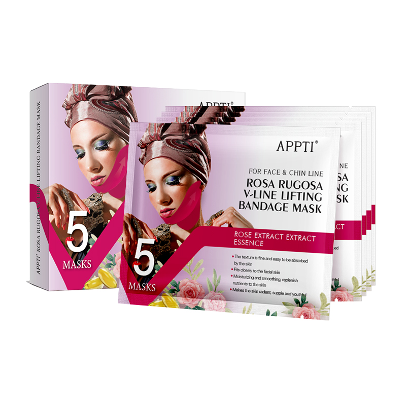 Appti Rose Rugosa V-Line Lifting Bandage Mask Ansiktsbantband Skönhet Dubbel Chin Reducer Hydrogel Facial Mask för att lyfta hakan och dra åt huden